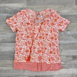 J. Jill pink orange floral lightweight short sleeve blouse size small P26